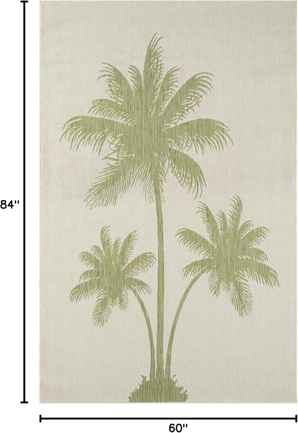 LR Home Camila 5' x 7', Beige/Green Palm Tree Fade, Stain, and Moisture Resistant Indoor/Outdoor Area Rug