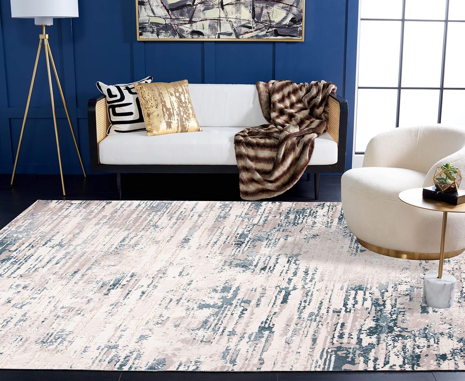 4' x 6' Blue and Cream Abstract Synthetic Area Rug