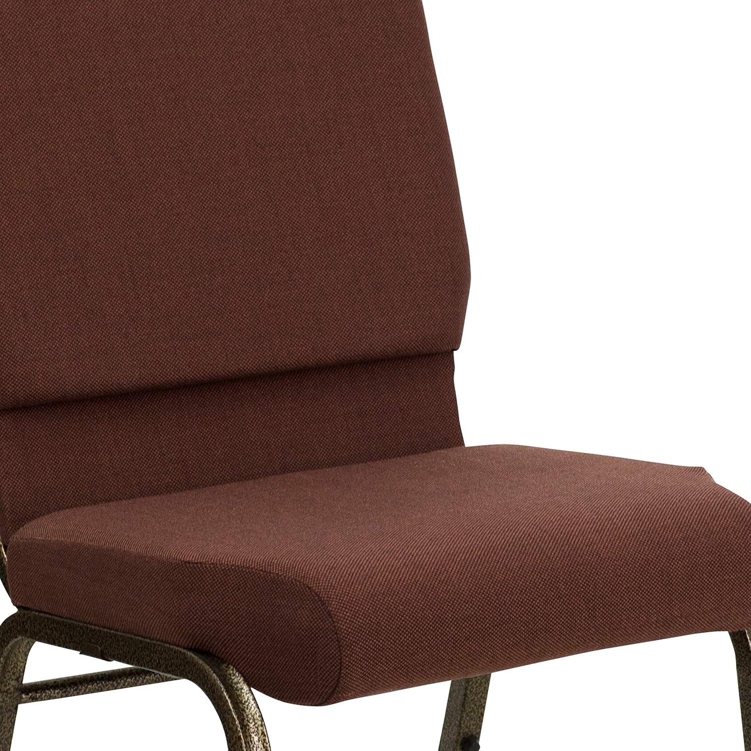 Flash Furniture HERCULES Series 18.5''W Stacking Church Chair in Brown Fabric - Gold Vein Frame