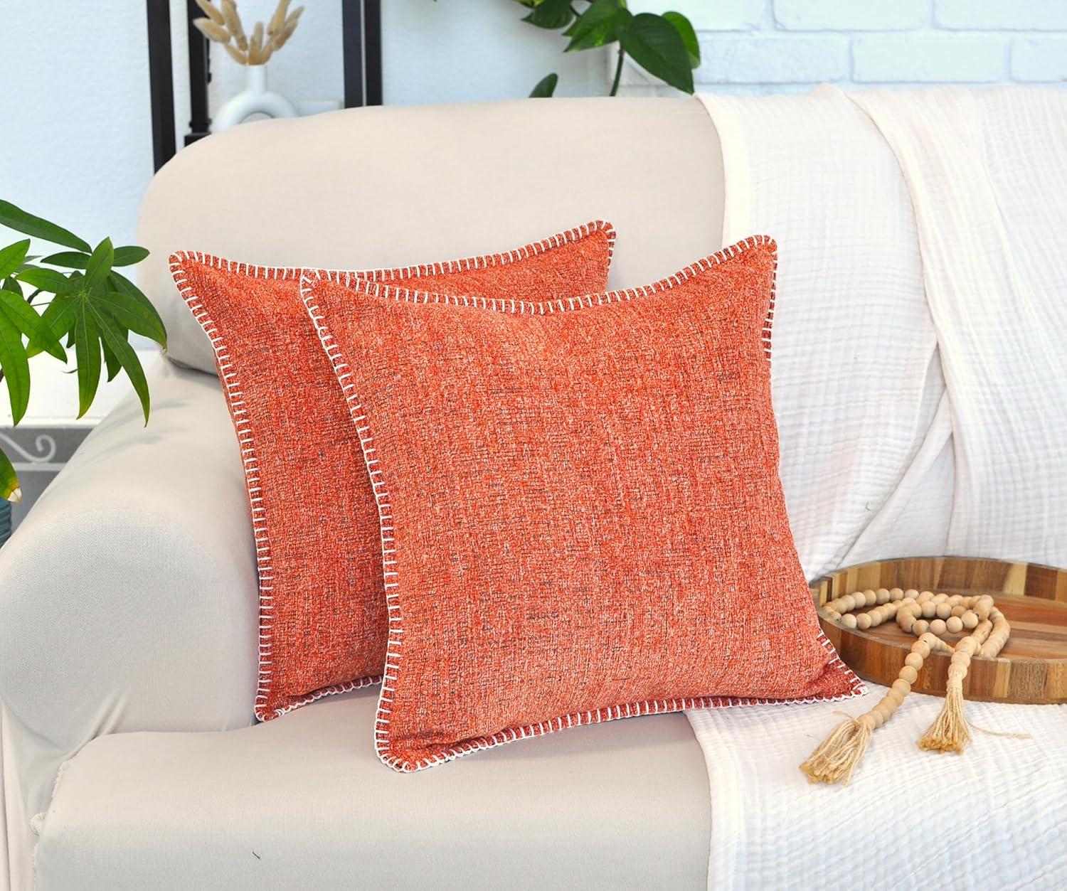 Soft Chenille Throw Pillow Covers With Stitched Edge