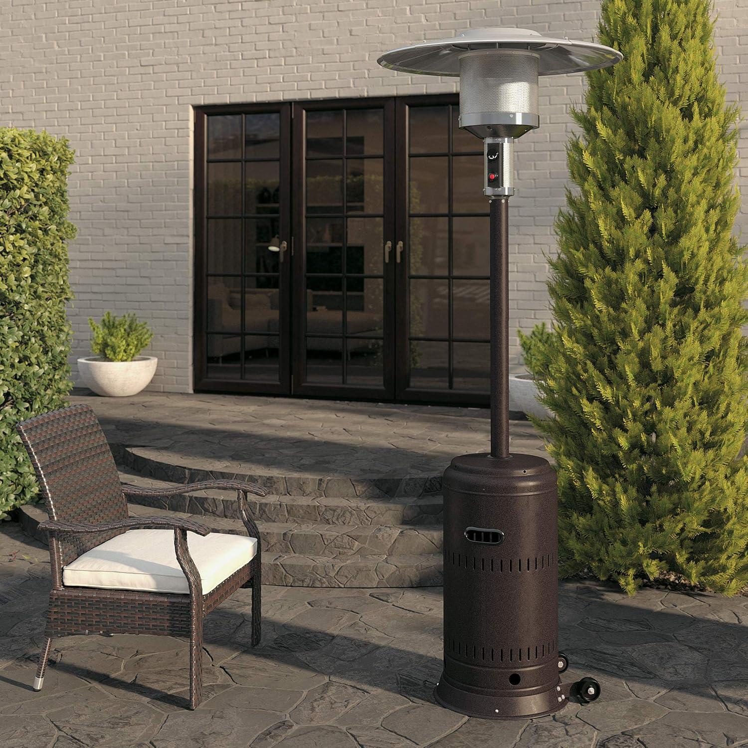 Fire Sense 01775 Performance Series Patio Heater With Wheels 50,000 BTU Output Electronic Ignition System Portable Outdoor Propane Heater - Unpainted Stainless Steel