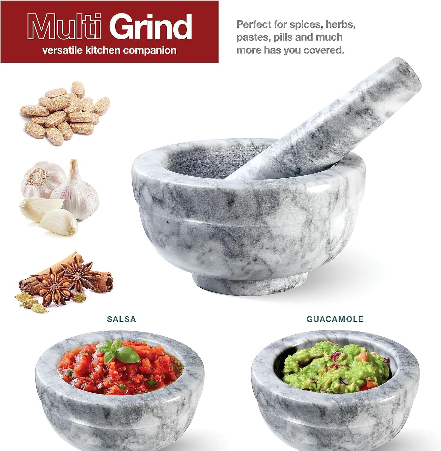 Mortar And Pestle Set Marble Grey 3.75 Inches Diameter for Kitchen  Easy to Clean