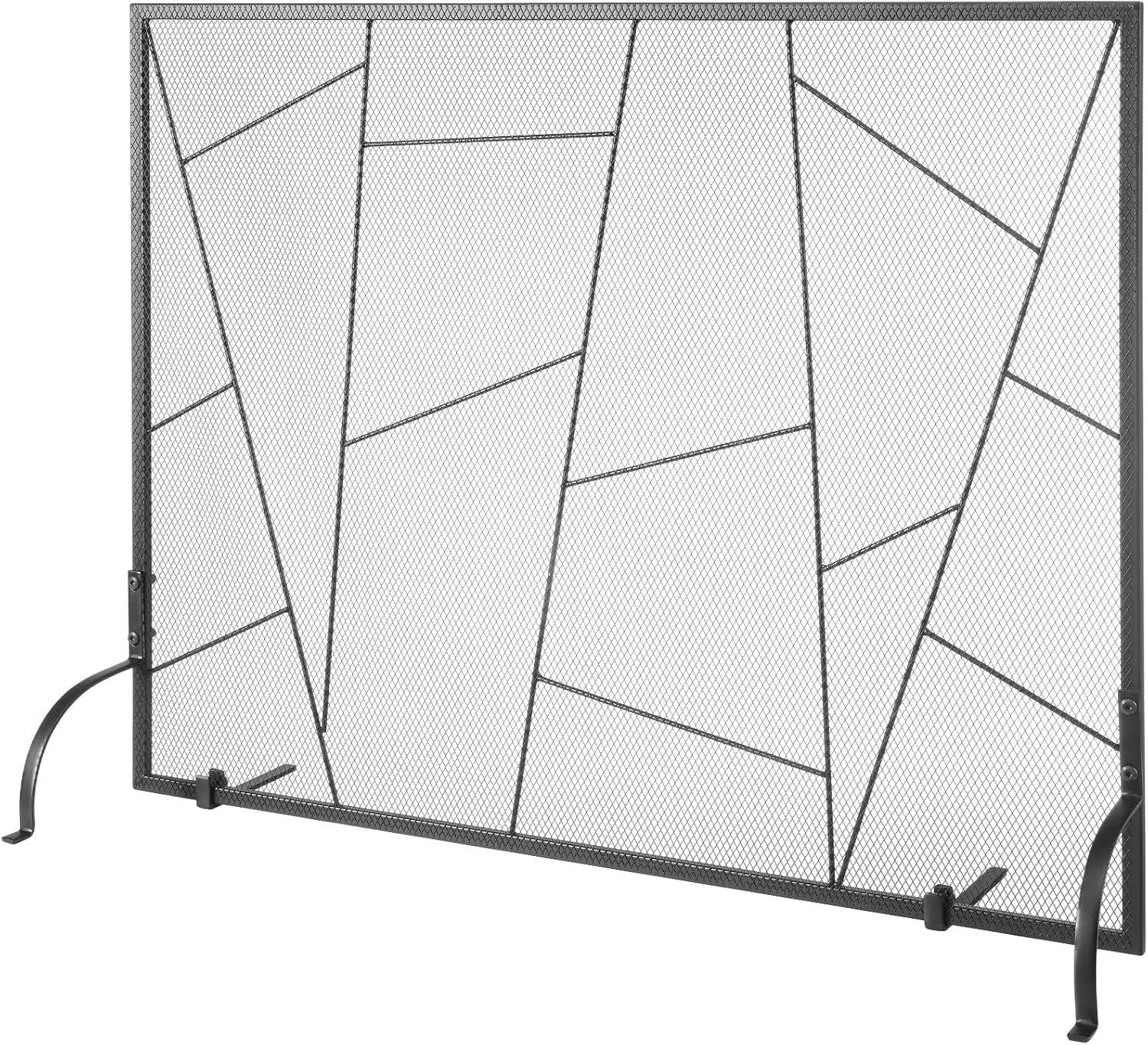 VEVOR Fireplace Screen Single Panel, Sturdy Iron Mesh Fireplace Screen, 35.6"(L) x28.4(H) Spark Guard Cover, Simple Installation, Free Standing Fire Fence Grate for Living Room Home Decor Modern