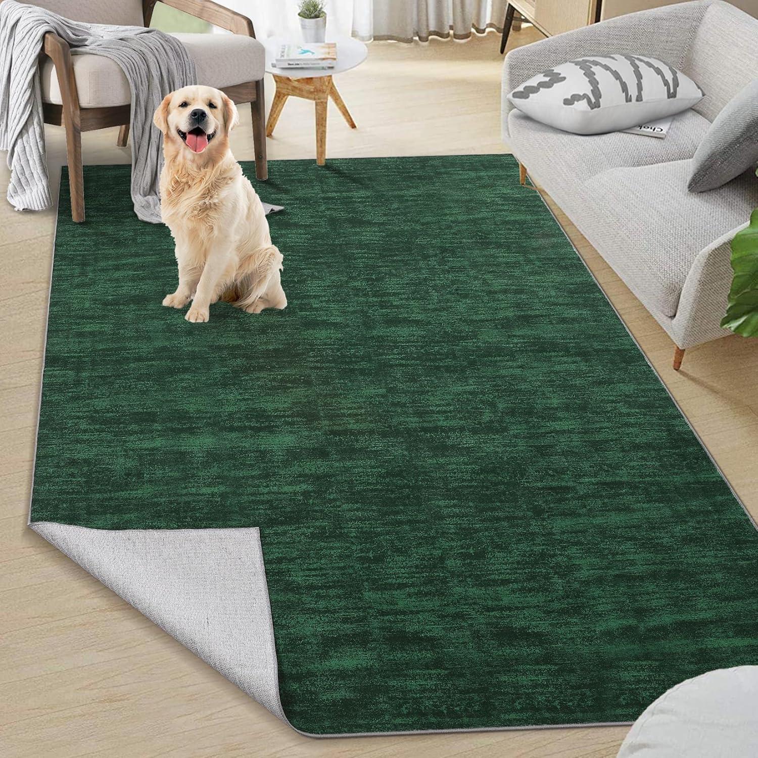 4'x6' Haze Solid Low-Pile Area Rug,  Emerald - JONATHAN Y