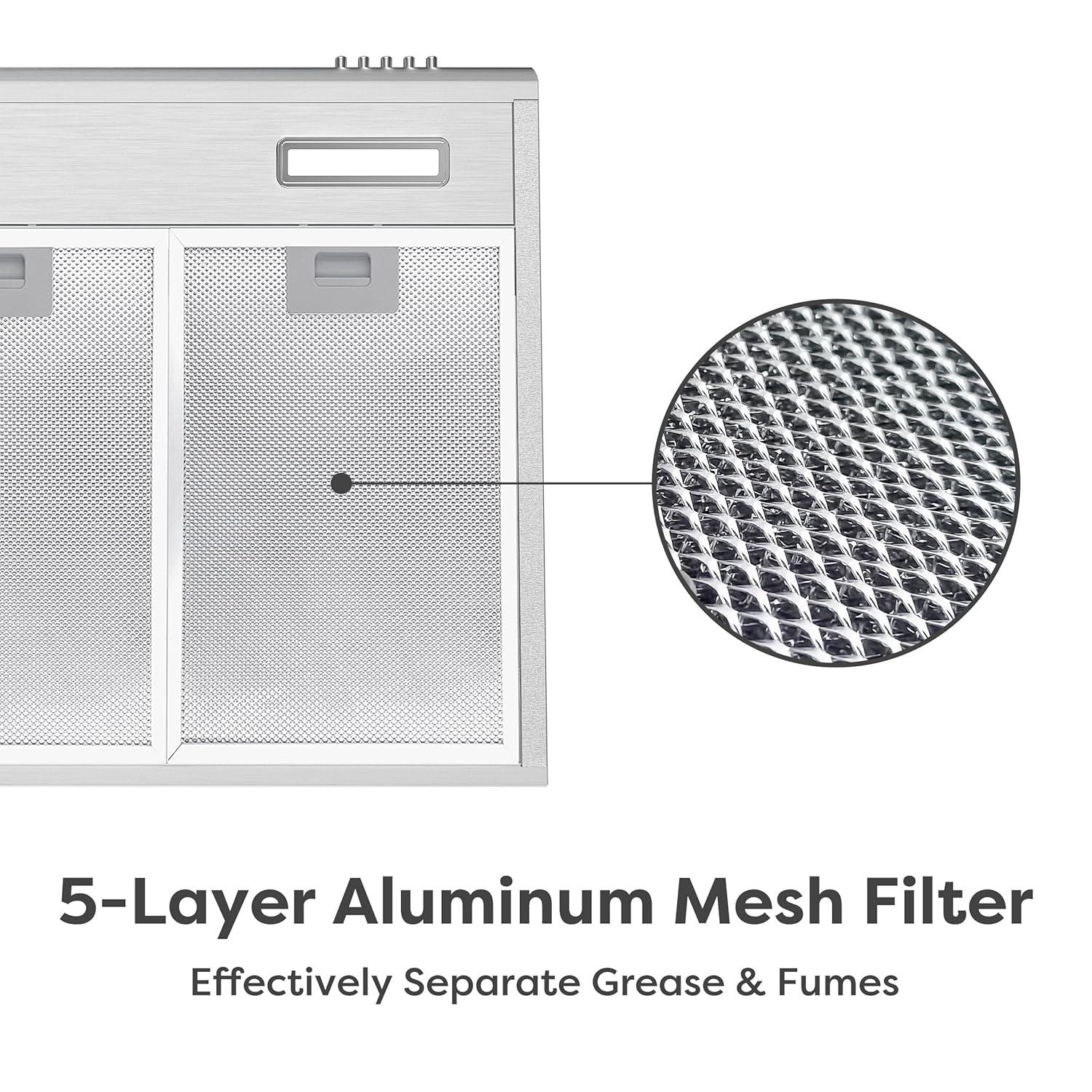 Under Cabinet Range Hood 30 inch Vent Hood for Kitchen with 3 Speed Exhaust Fan, Ducted and Ductless Convertible, Stainless Steel