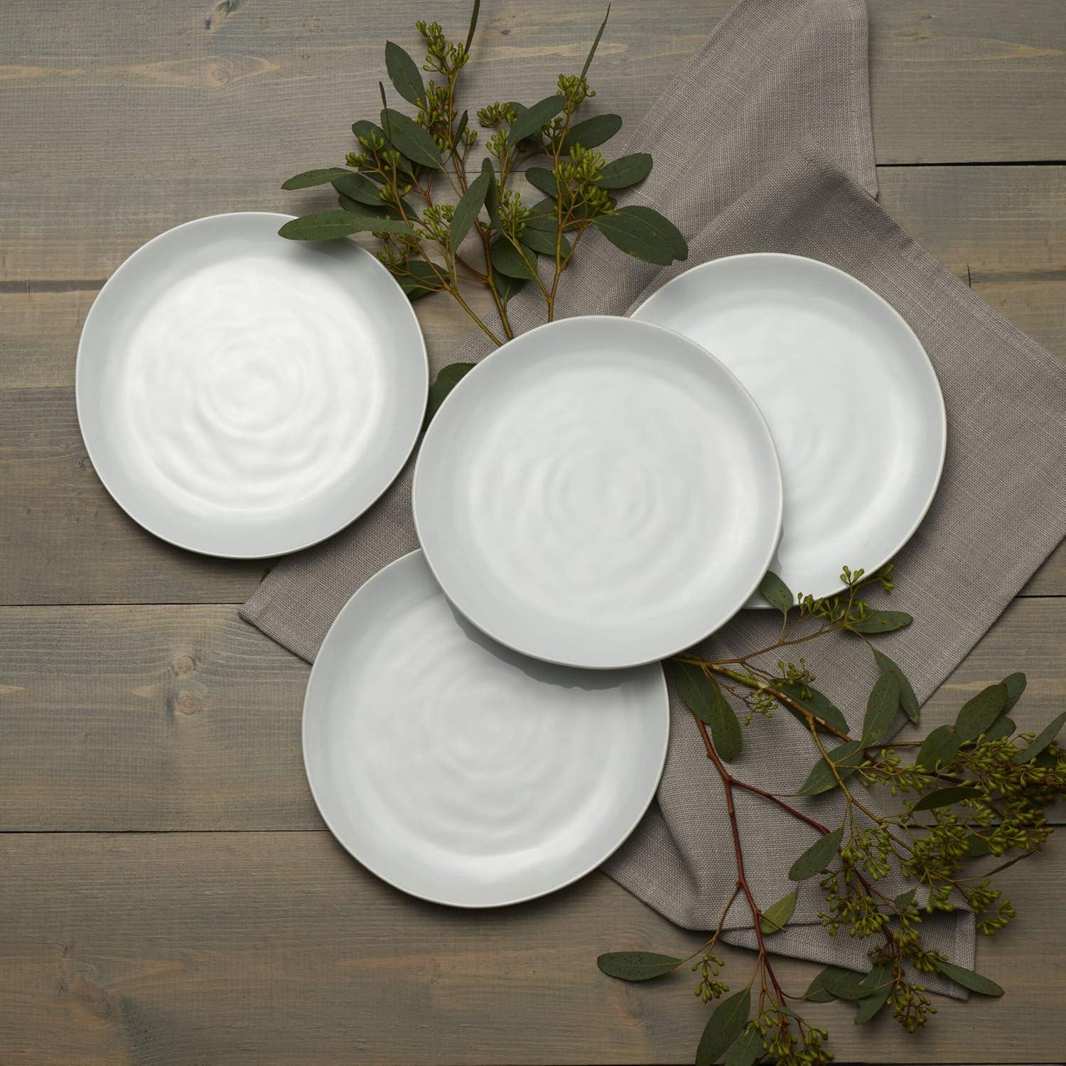 Handcrafted White Porcelain 8.75 Inch Salad Plates, Set of 4