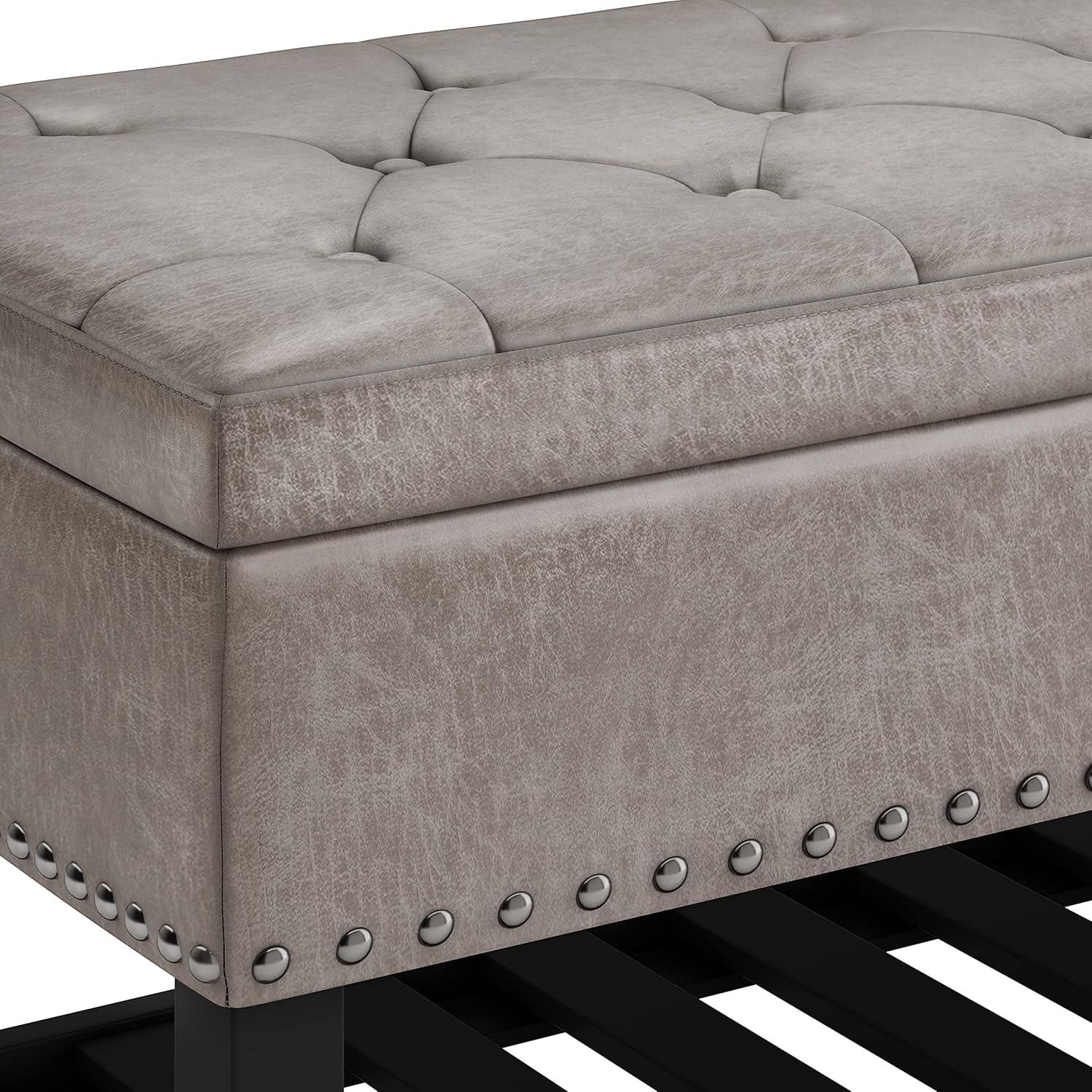 Simpli Home Lomond 44"W Tufted Ottoman Bench with Solid Wood Frame