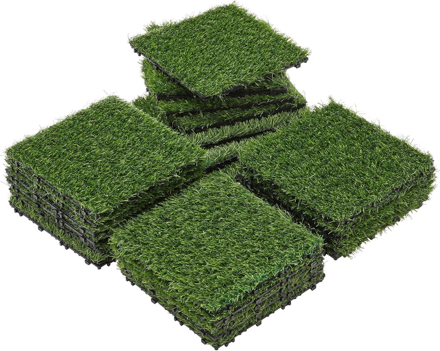 Yaheetech 12''x 12'' 27pcs Artificial Grass Interlocking Turf Tile Indoor/Outdoor Flooring Decor, Green