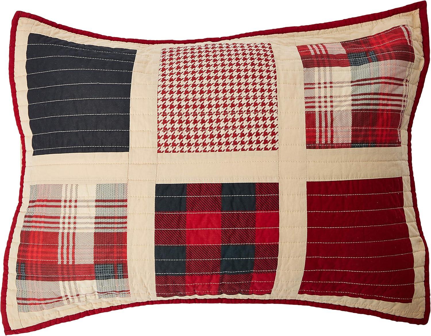 Red and Beige Reversible Cotton Full Quilt Set