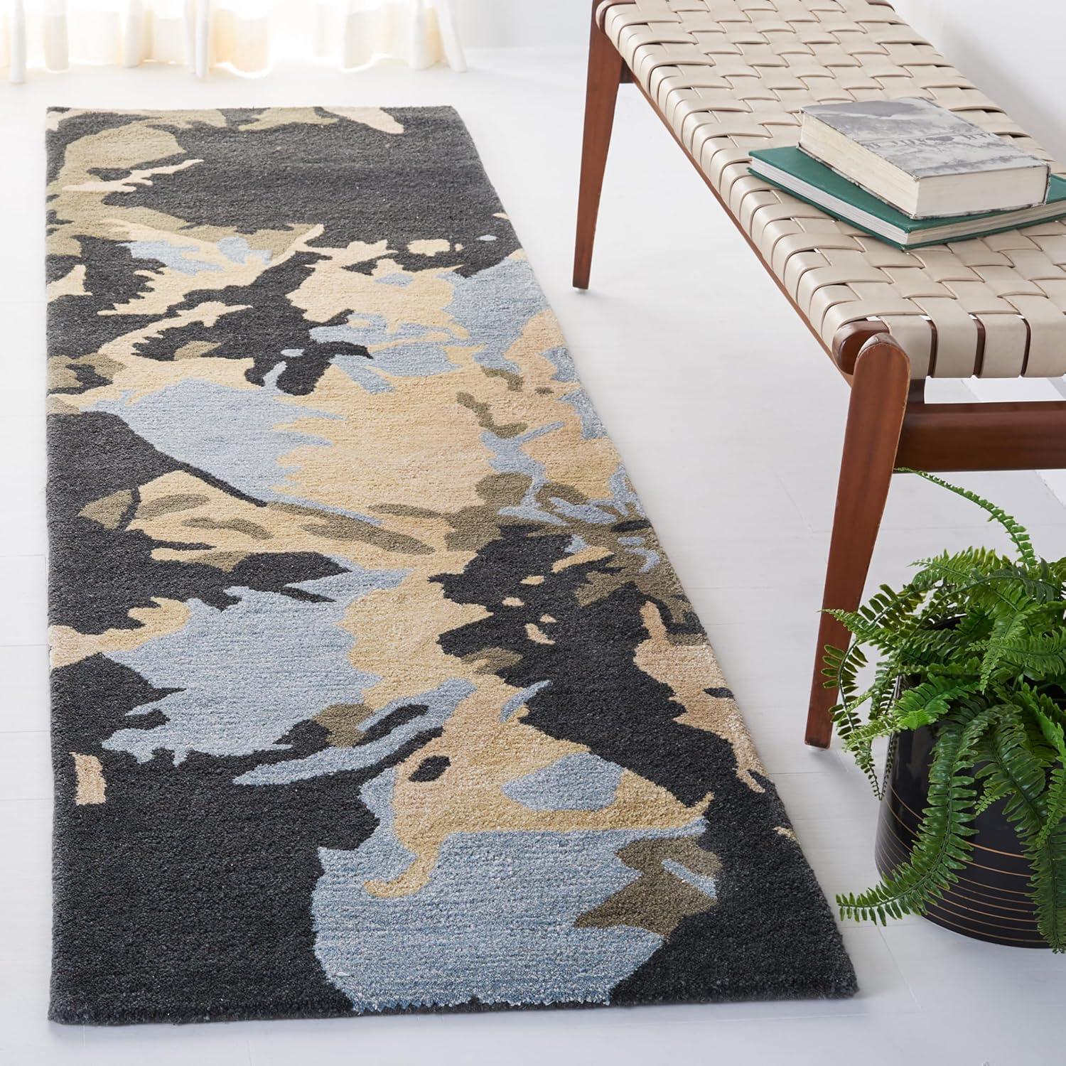 SAFAVIEH Bella Faye Abstract Camo Wool Runner Rug, Steel Blue, 2'3" x 10'