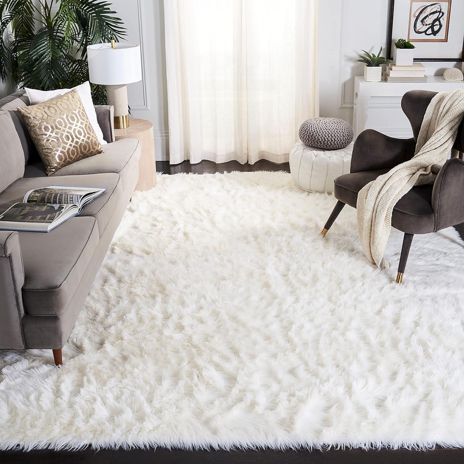 Ivory Luxe Silken Shag 5' x 7' Handmade Tufted Sheepskin Area Rug