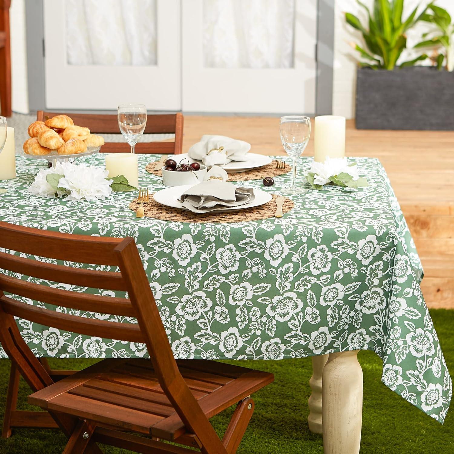 Design Imports  Artichoke Green Floral Print Outdoor Tablecloth With Zipper 60X84