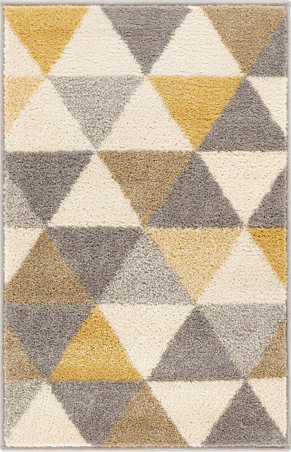 Well Woven Isometry Gold & Grey Modern Geometric Triangle Pattern 2 x 3 (2' x 3') Area Rug Soft Shed Free Easy to Clean Stain Resistant