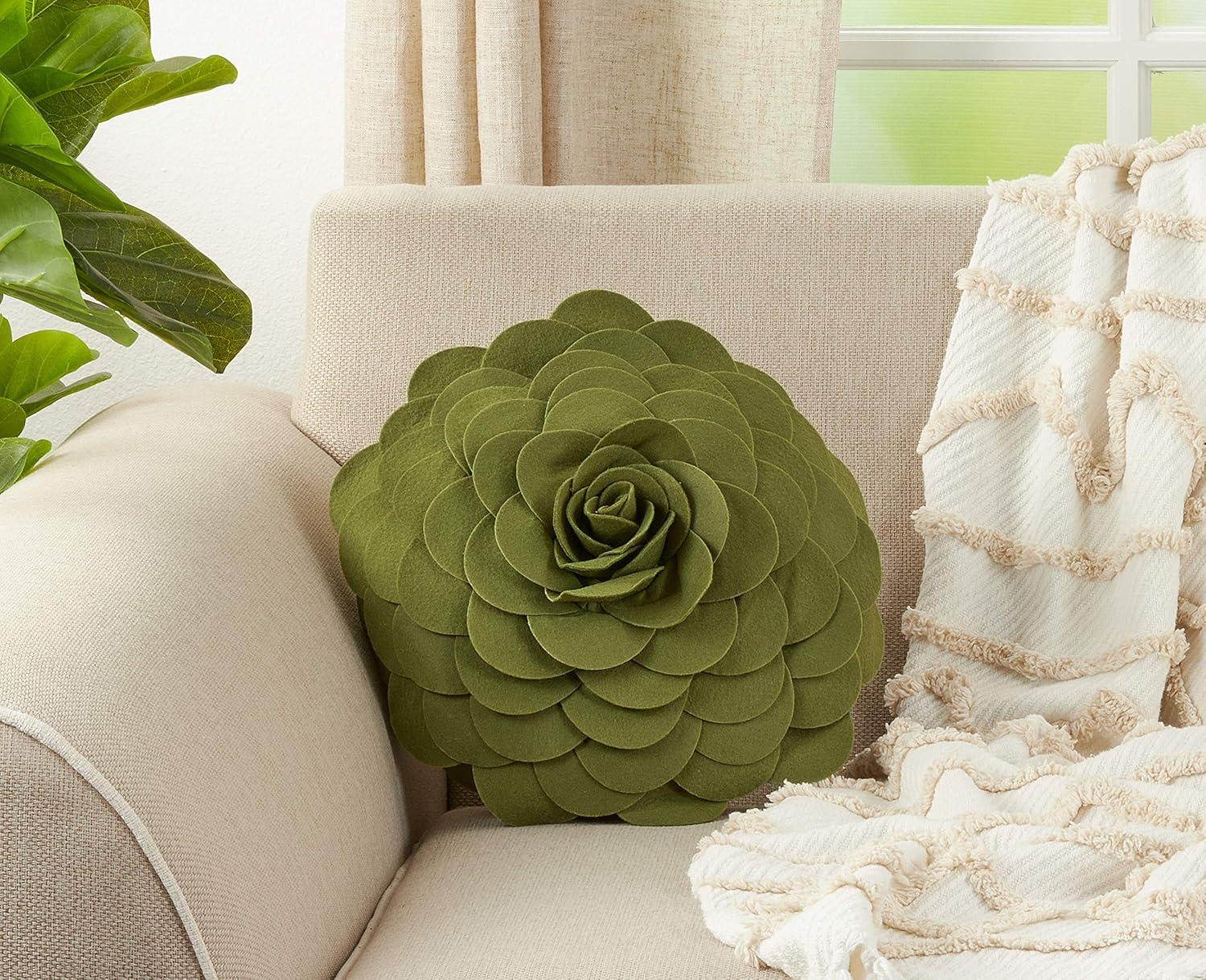 Kiwi Green Round Flower Design Polyester Throw Pillow