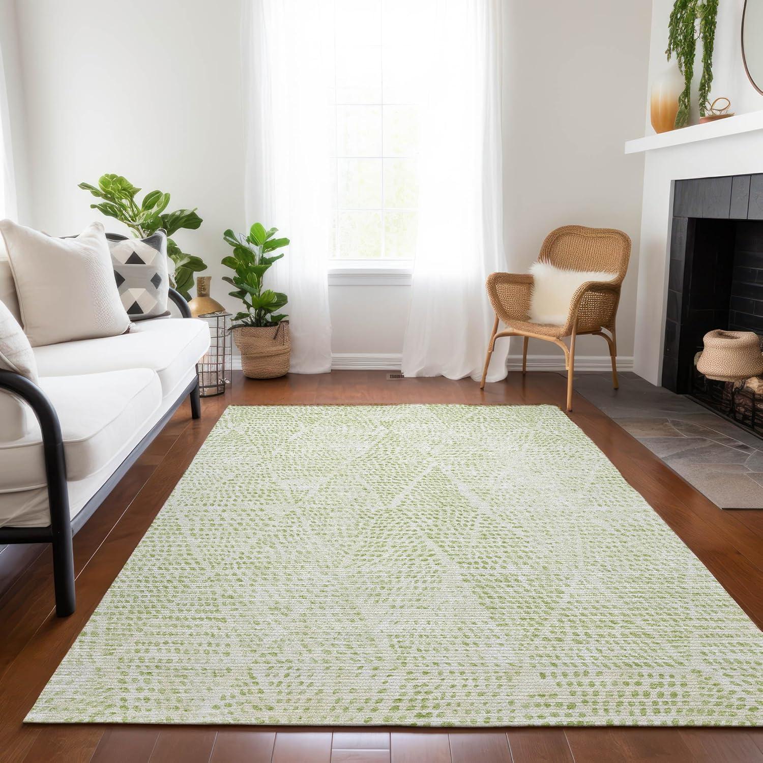 Aloe Green Diamond Pattern Washable 10' x 14' Area Rug