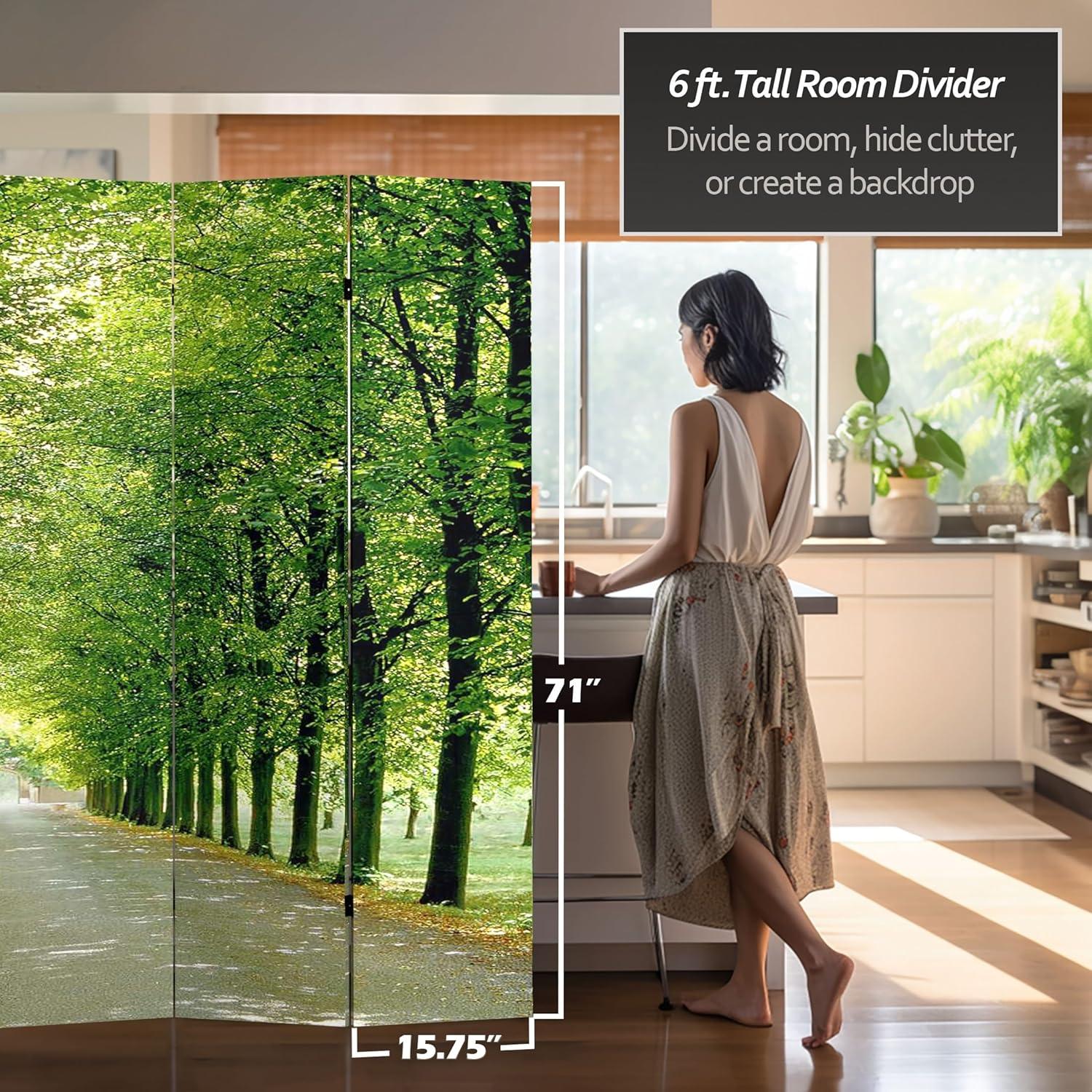 Path of Life Room Double Sided Divider - Oriental Furniture: 6-Panel Canvas Screen, Forest & Countryside Scenes