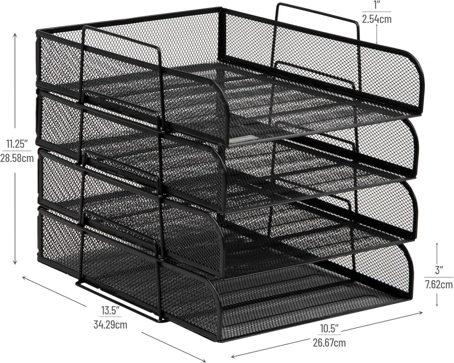 Black Metal Mesh Stackable 4-Tier Letter Tray