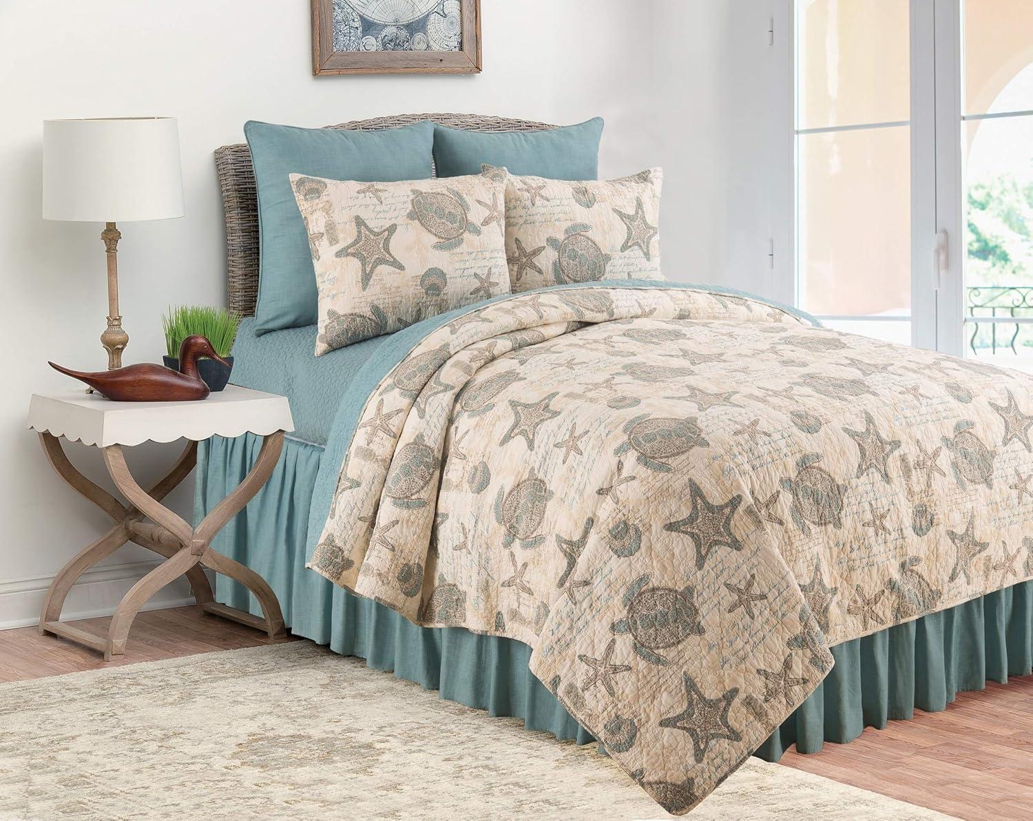 Amber Sands King Blue Cotton Reversible Quilt Set