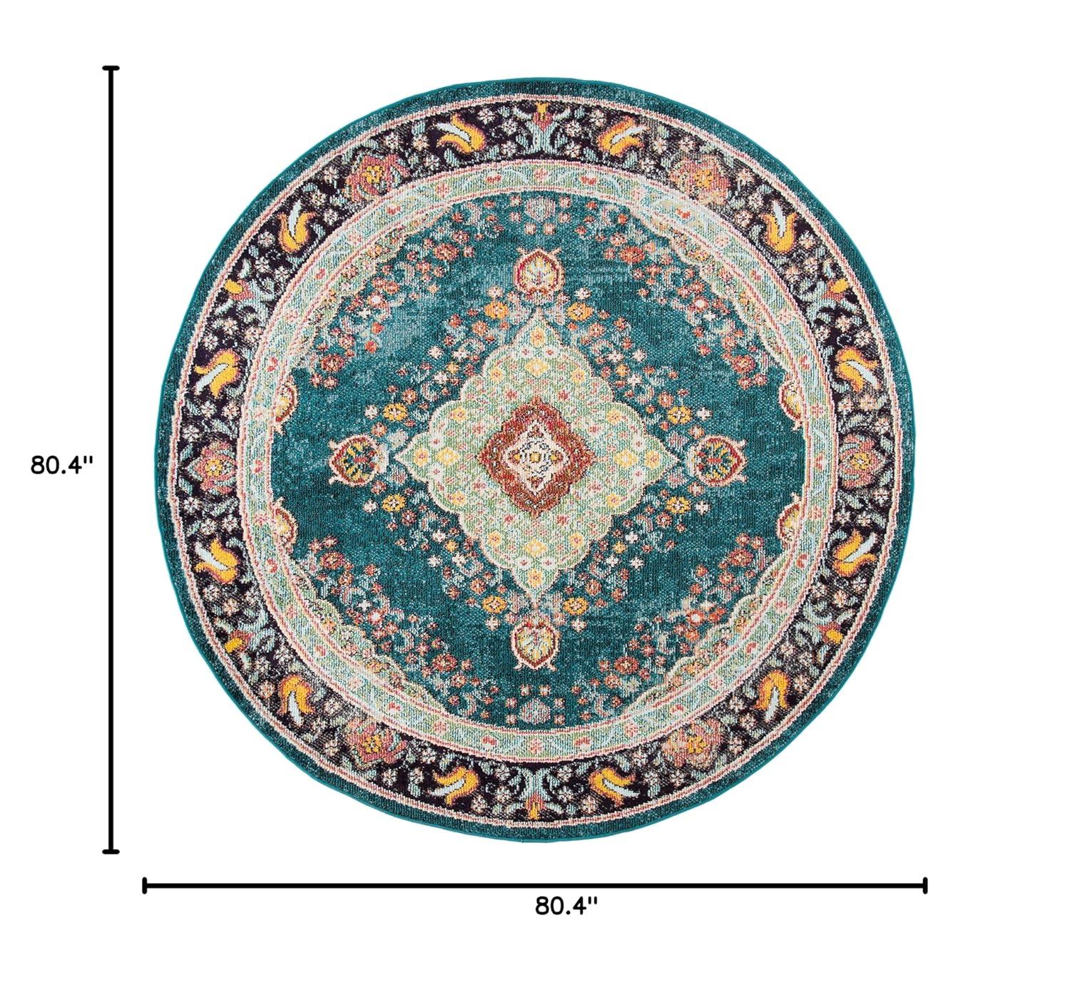 Madison 200 MAD252 Power Loomed Indoor Area Rug - Navy/Turquoise - 6'7" Round - Safavieh