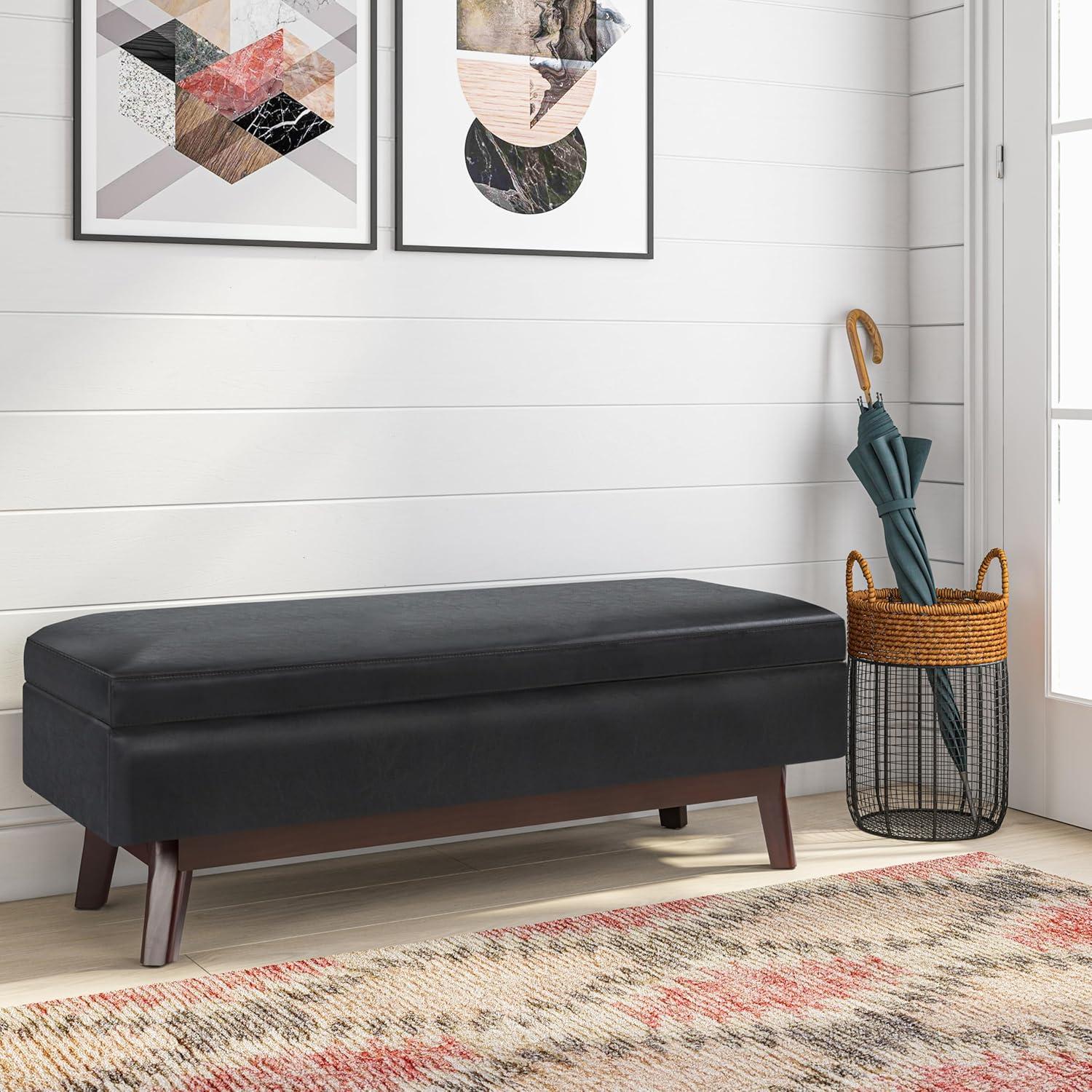 Owen Mid Century Modern Black Rubberwood Cocktail Ottoman