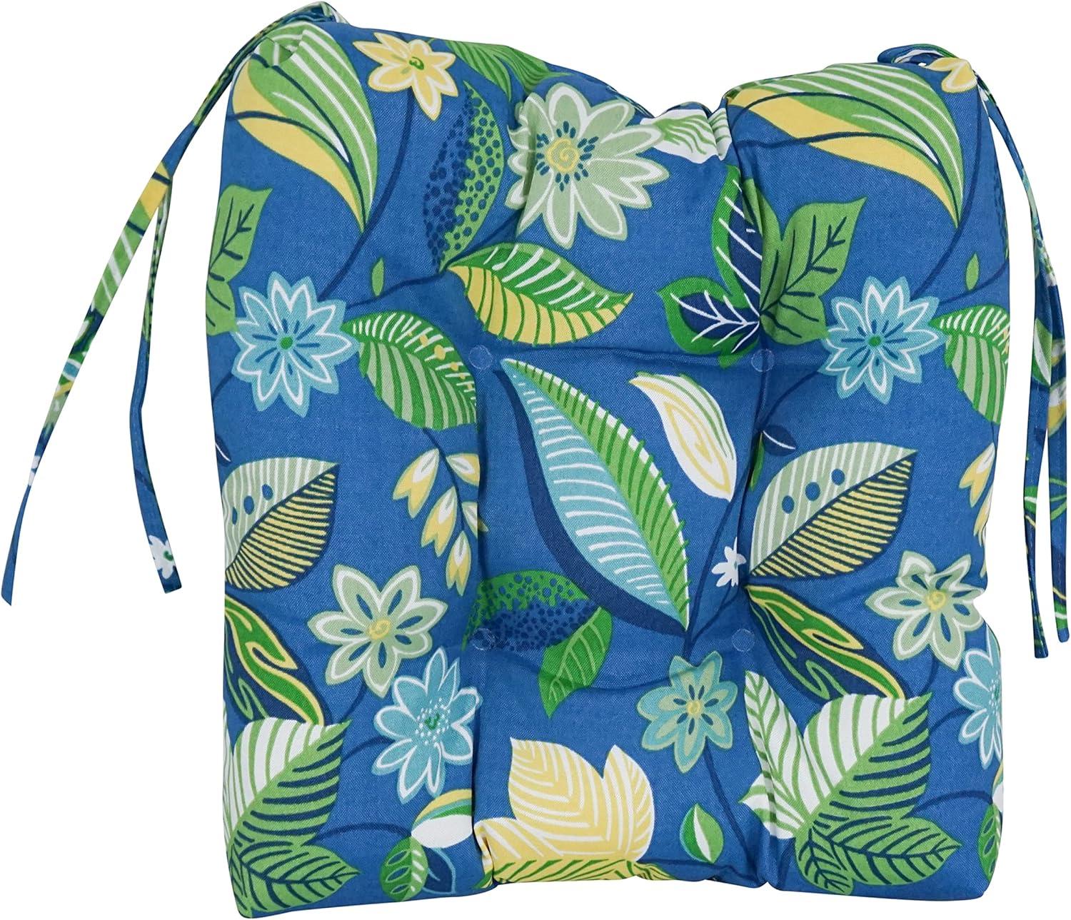 Blazing Needles 916X16SQ-T-2CH-REO-28 16 in. Spun Polyester Patterned Outdoor Square Tufted Chair Cushions, Skyworks Caribbean - Set of 2