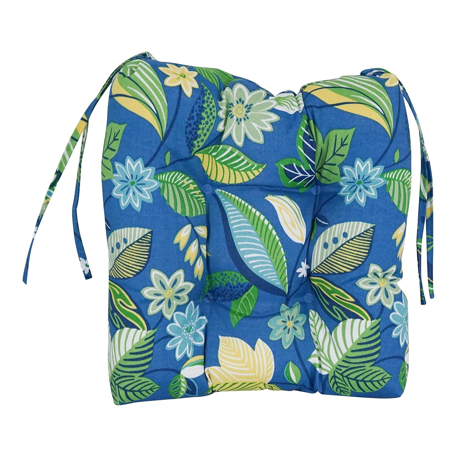 Blazing Needles 916X16SQ-T-2CH-REO-28 16 in. Spun Polyester Patterned Outdoor Square Tufted Chair Cushions, Skyworks Caribbean - Set of 2