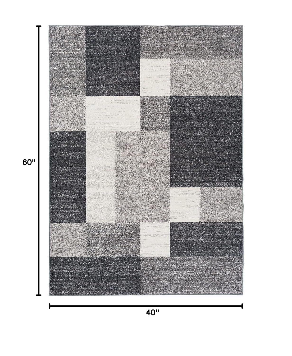 World Rug Gallery Modern Boxes Design Non-slip (Non-skid) Gray 3'3" x 5' Area Rug