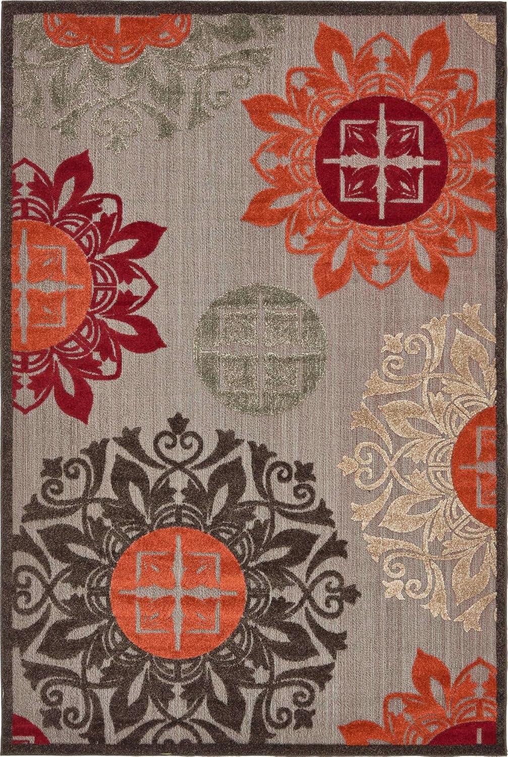 Unique Loom Outdoor Modern Collection Area Rug - Chicago (6' 1" x 9' Rectangle Brown/Orange)