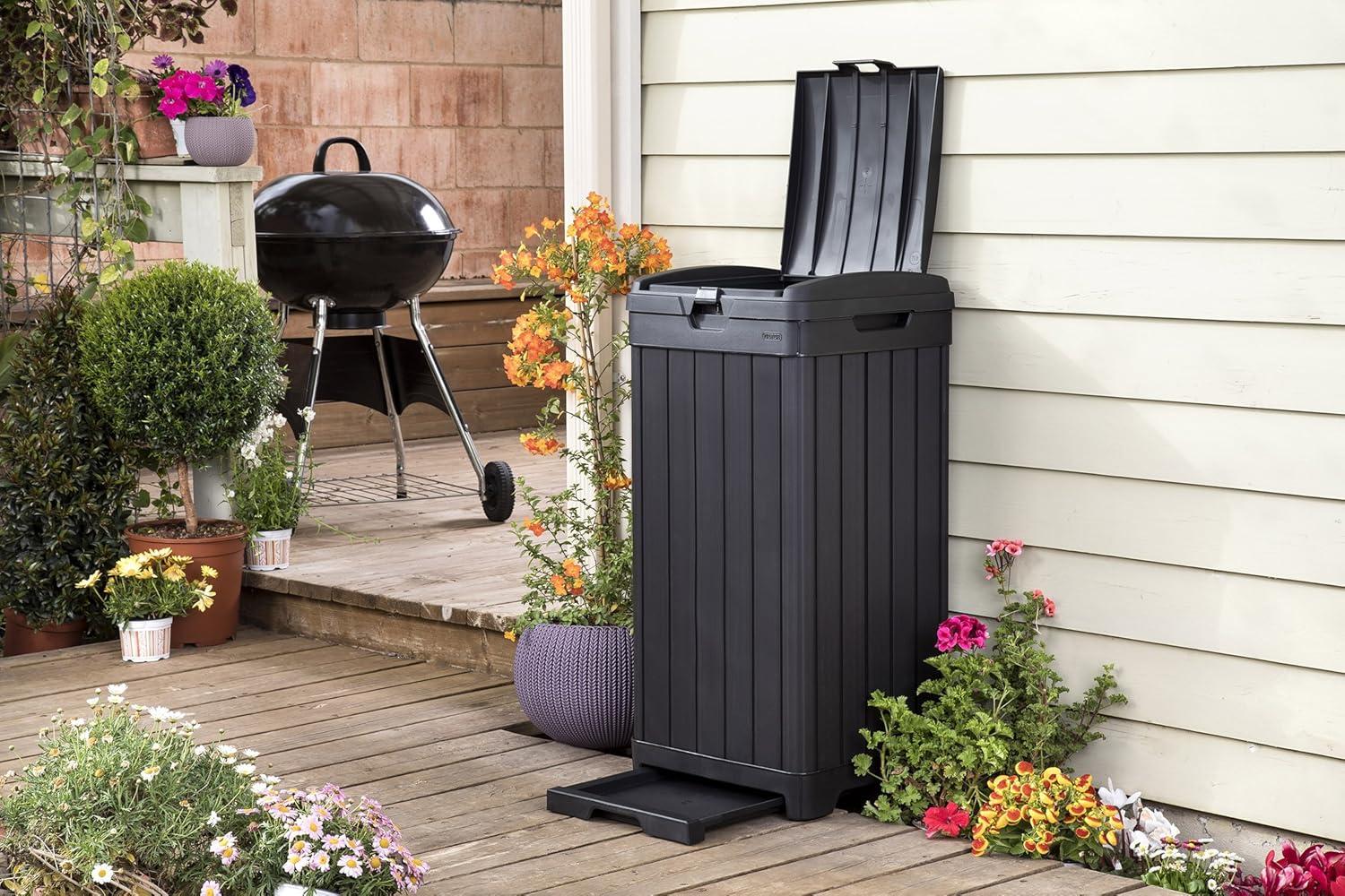 Baltimore Black Plastic Outdoor Trash Can with Pull-out Drawer