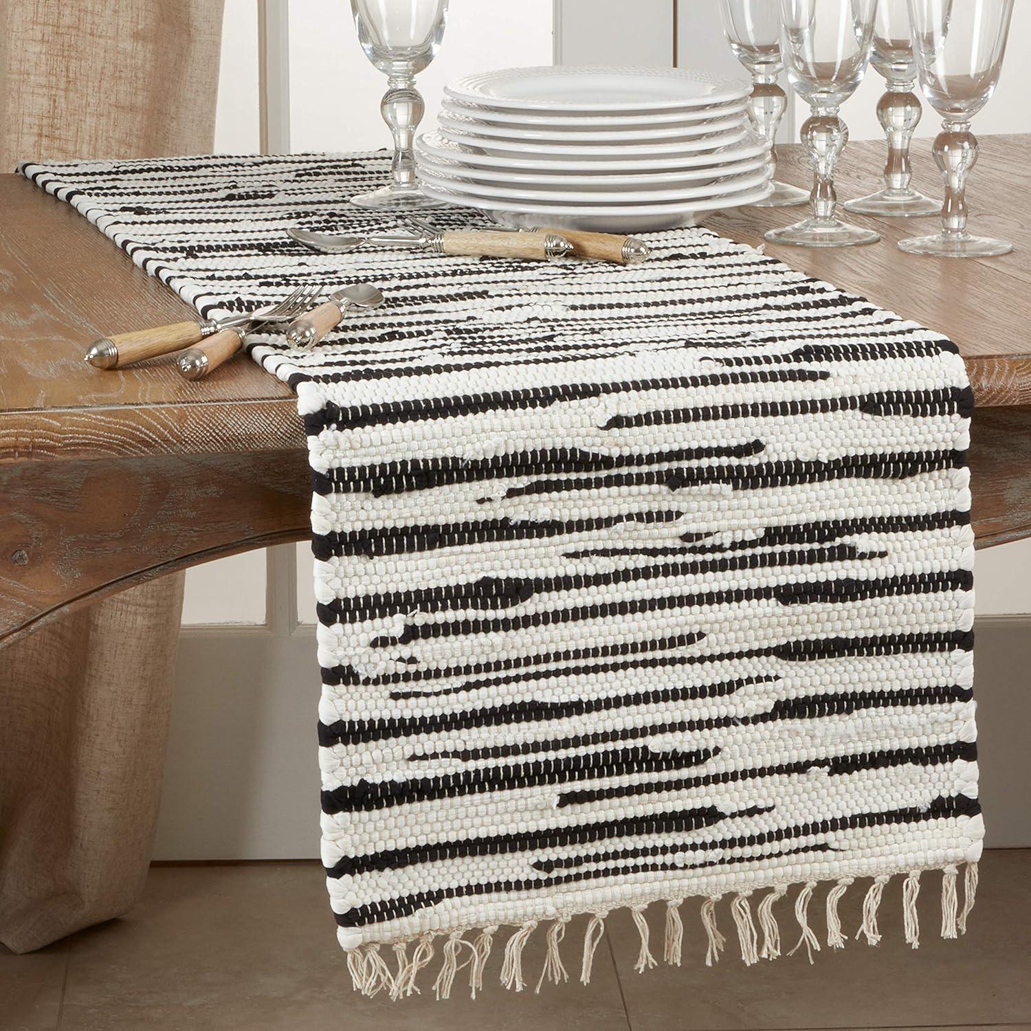 72" x 16" Cotton Zebra Chindi Table Runner Black/White - Saro Lifestyle