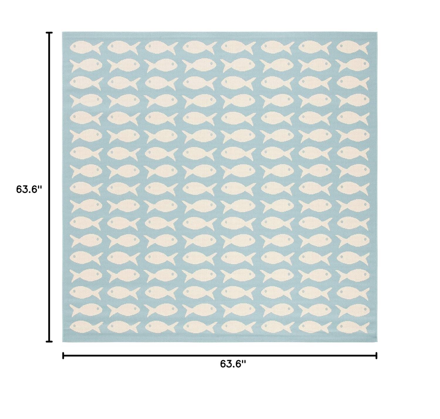 Courtyard CY6013 Power Loomed Indoor and Outdoor Area Rug - Aqua/Beige - 5'3"x5'3" - Safavieh