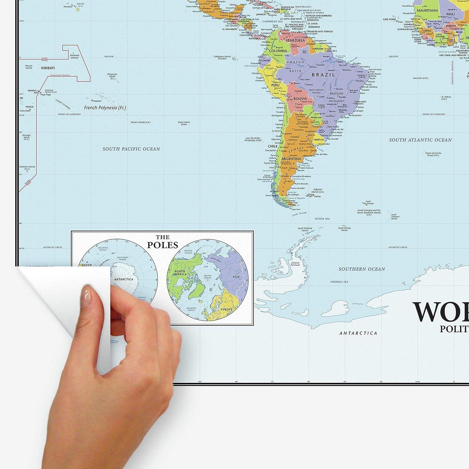 Dry Erase Map Of The World Peel and Stick Giant Wall Decal - RoomMates: Vinyl Self-Adhesive Modern Decor