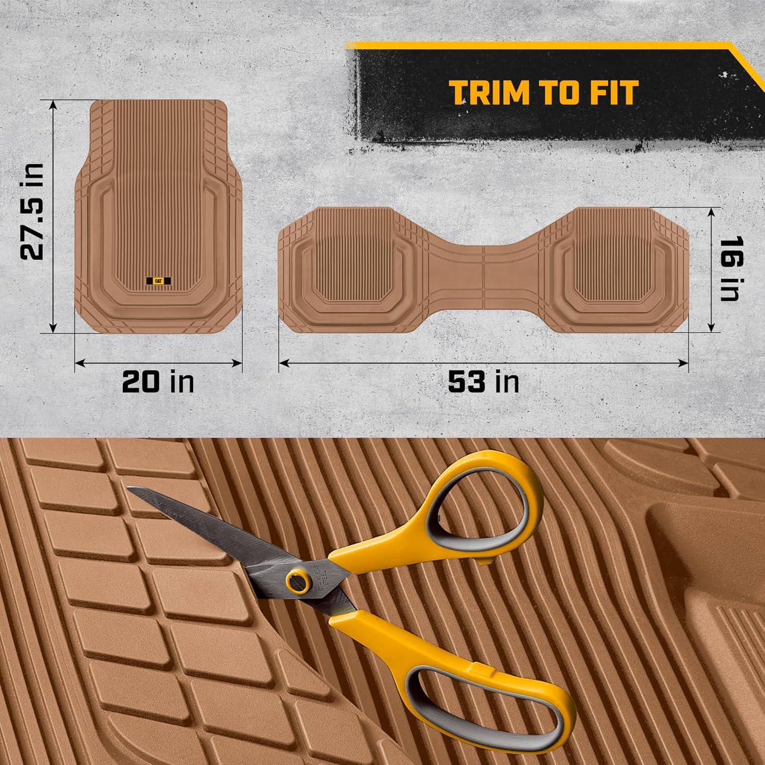 Cat® TerrainGuard™ Heavy-Duty 3-Piece All-Weather Rubber Floor Mats for Car, Beige
