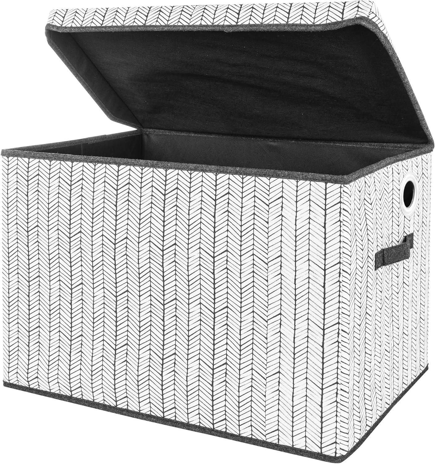 Gray and White Herringbone Felt Toy Storage Chest