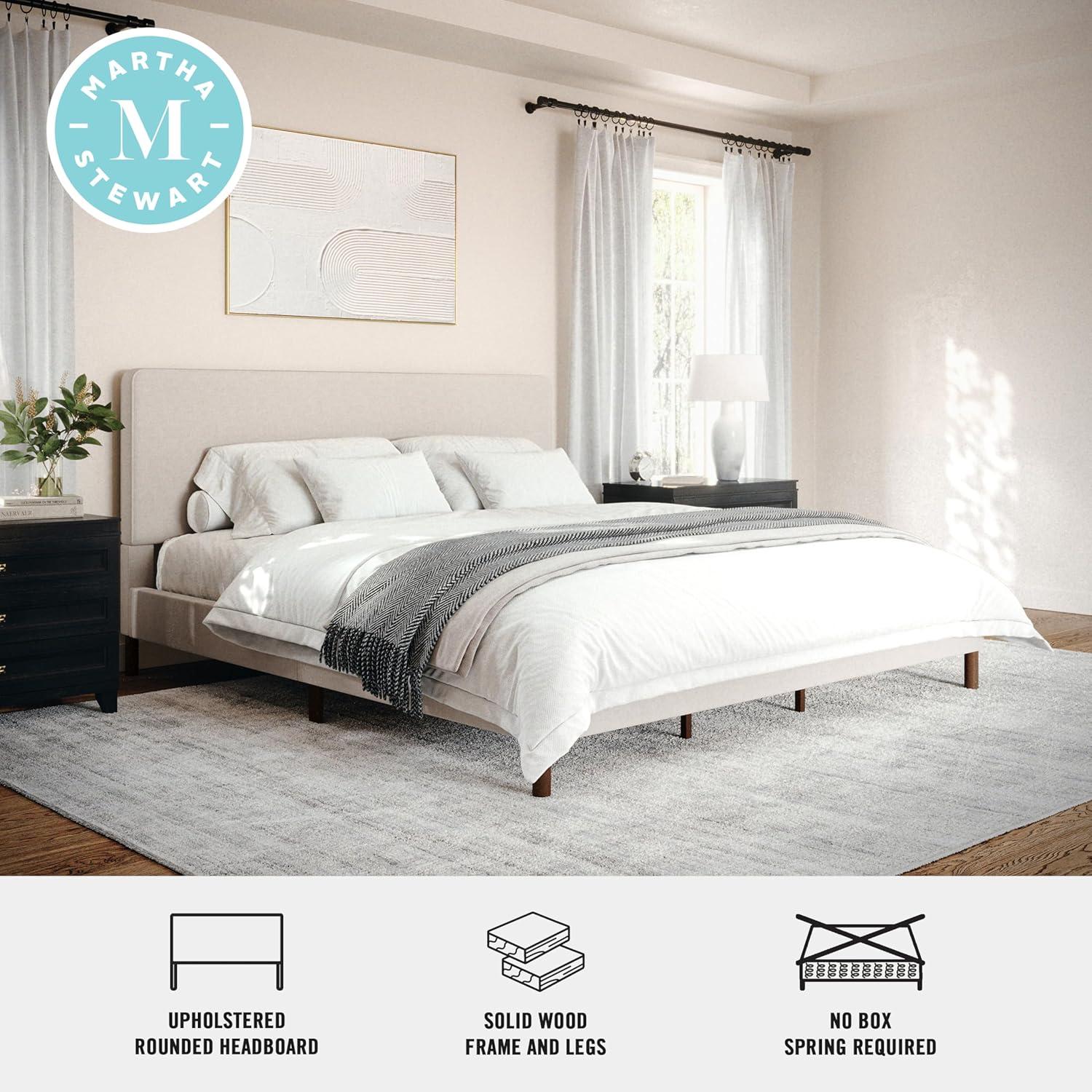 Martha Stewart Martha Stewart Britta Upholstered Platform Bed With Piped Detail Headboard