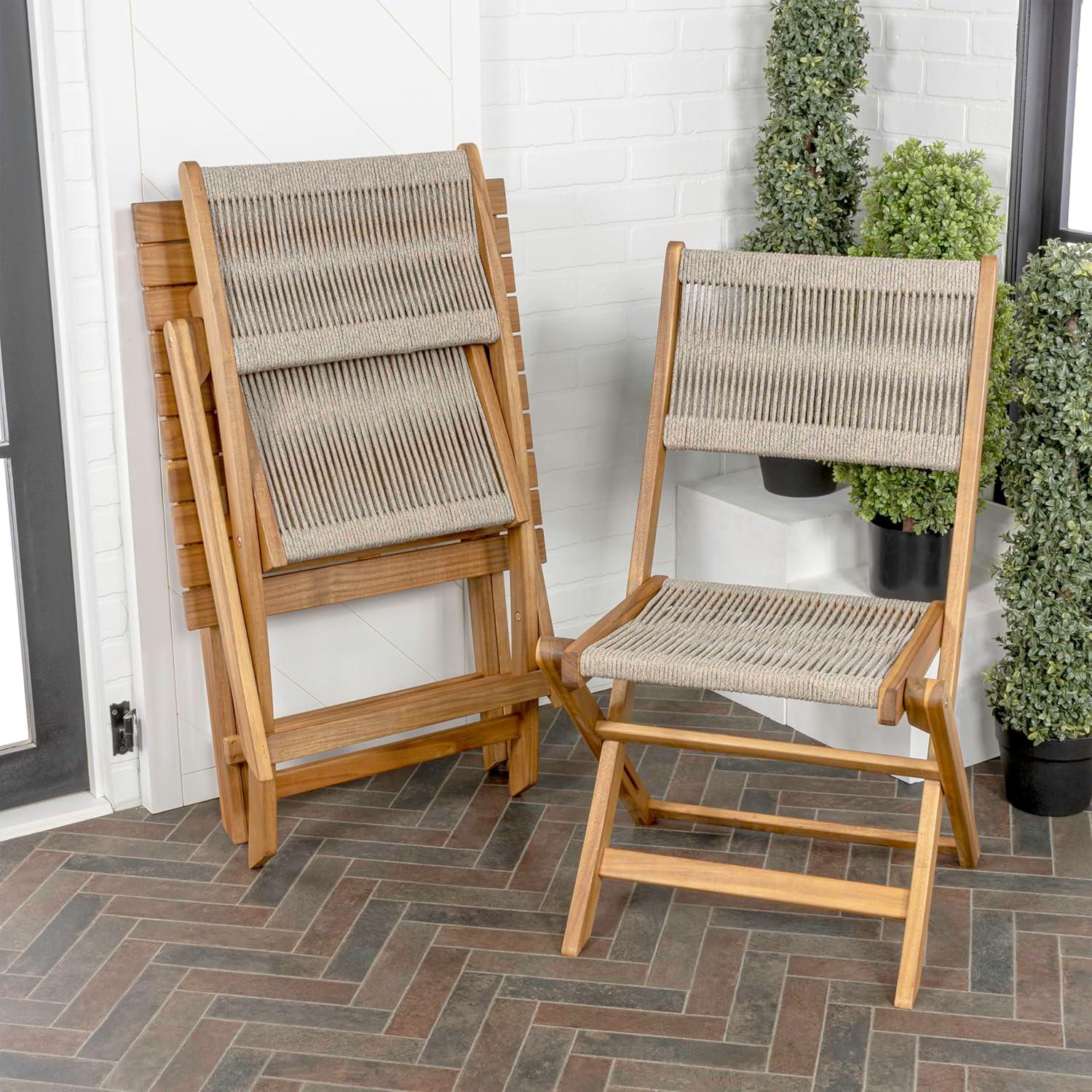 Javea Modern Coastal 3-Piece Acacia Wood Outdoor Folding Bistro Set, Beige/Teak Brown - JONATHAN Y