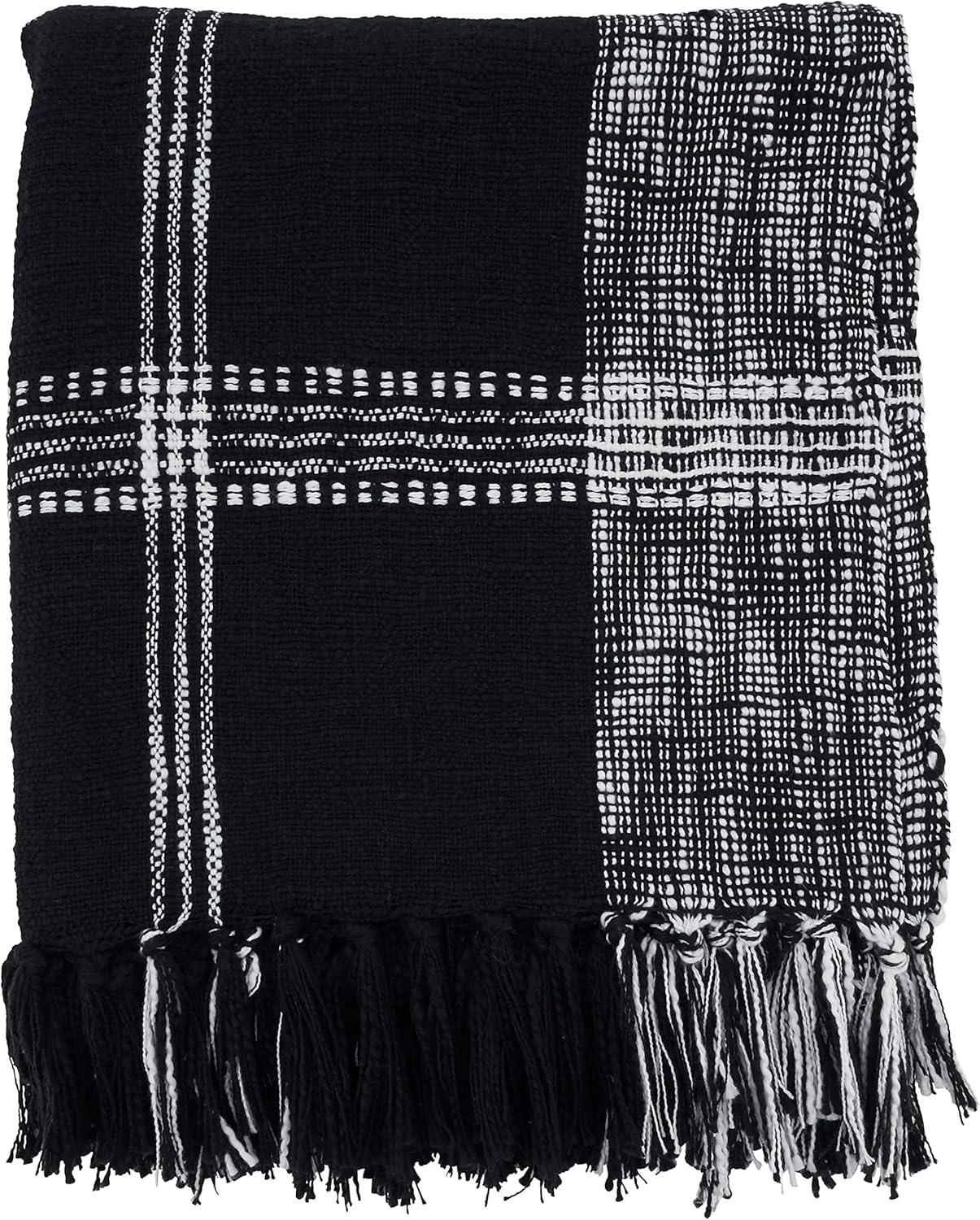 50"x70" Oversized Plaid Cotton Throw Blanket Natural - Saro Lifestyle: Hand Wash, Traditional Style, All Ages