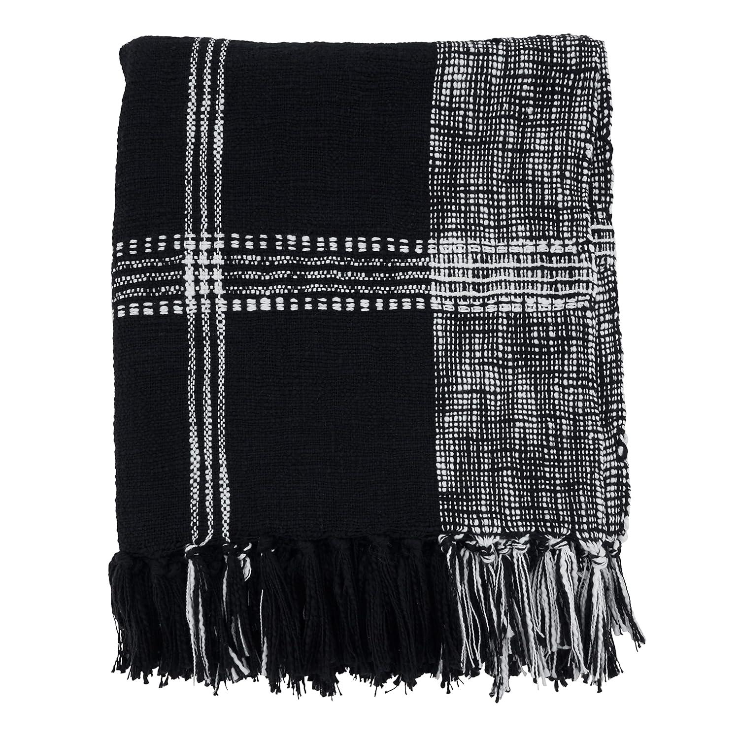50"x70" Oversized Plaid Cotton Throw Blanket Natural - Saro Lifestyle: Hand Wash, Traditional Style, All Ages