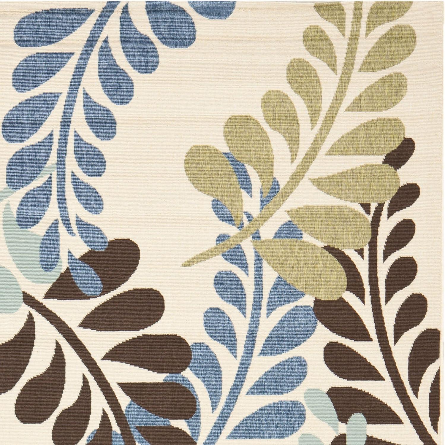 SAFAVIEH Veranda Earleen Floral Indoor/Outdoor Area Rug, 6'7" x 9'6", Cream/Aqua