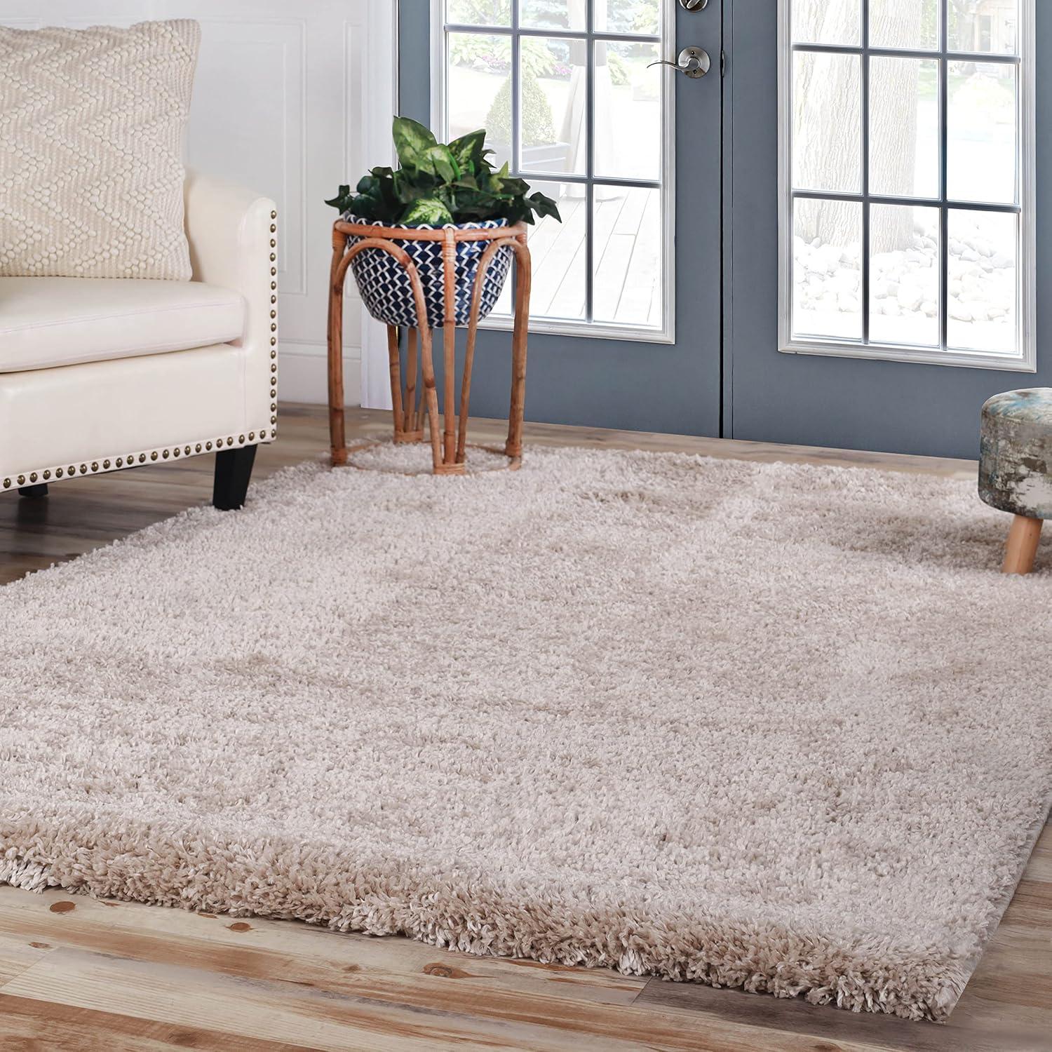 Superior Indoor Large Shag Area Rug with Cotton Backing, Ultra Plush and Soft, Fuzzy Rugs for Living Room, Bedroom, Office, Playroom, Kids, Home Floor Decor, Berlin Collection, 4' X 6', Beige