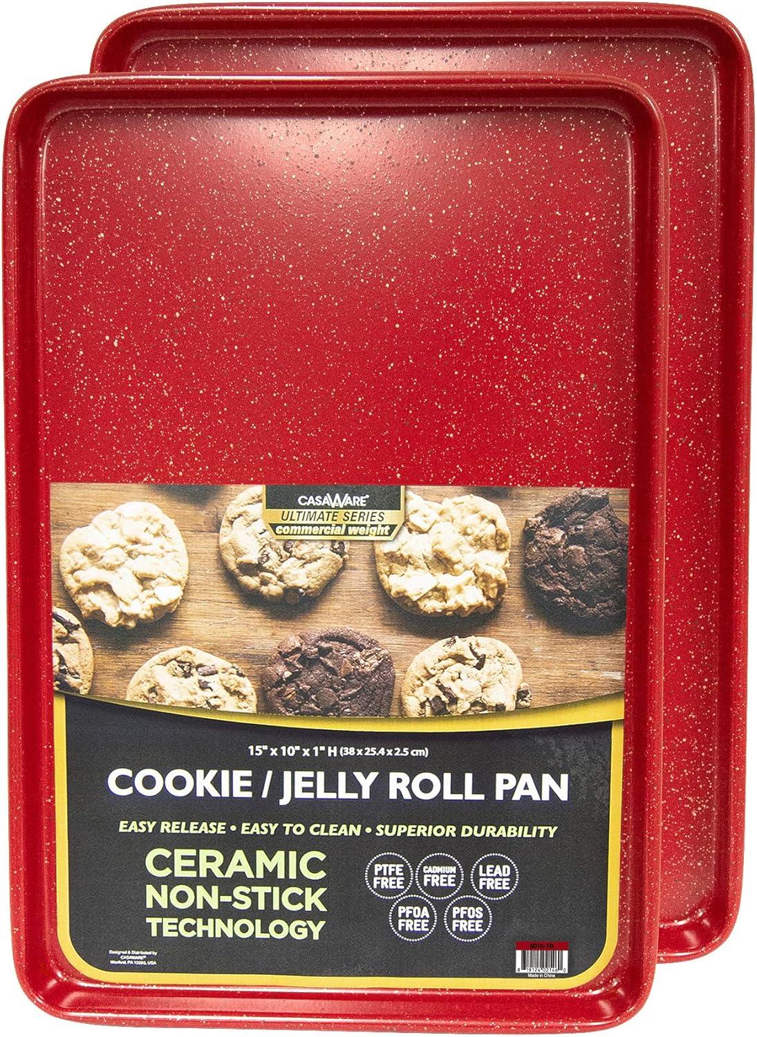 Red Granite Non-Stick Carbon Steel Cookie Sheet Set