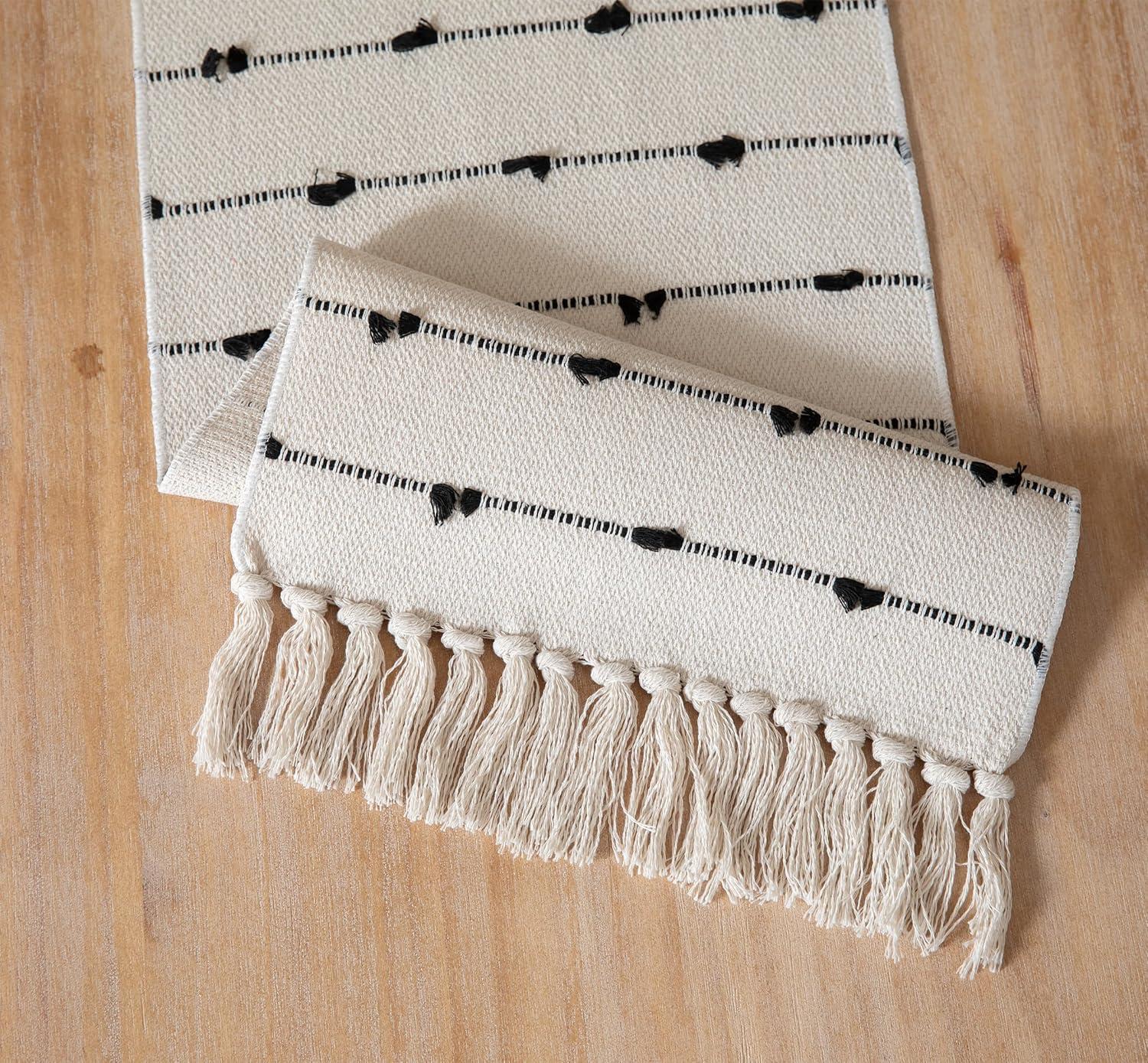 Table Runner 13 X 90 Inch Long Natural Cotton Woven Runner With Tassels For Home Dining Table Décor, For Modern Farmhouse Decor Coffee Table Runner