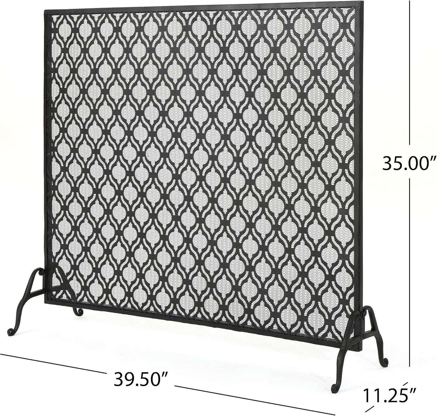 Elmer Single Panel Iron Fire Screen, Black