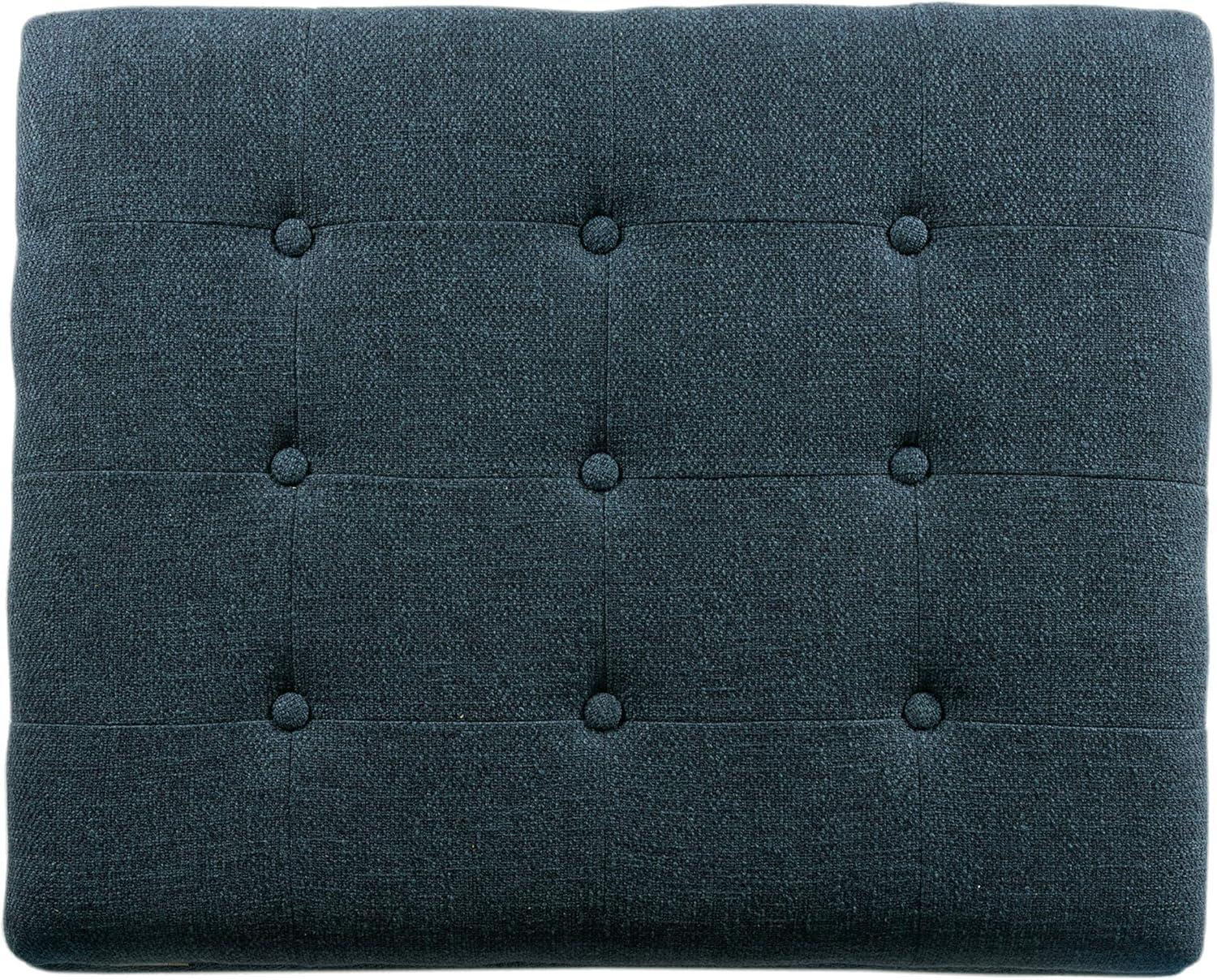 Cocktail Storage Bench Navy - HomePop: Upholstered, Tufted, Wood Base, Honey Oak Finish