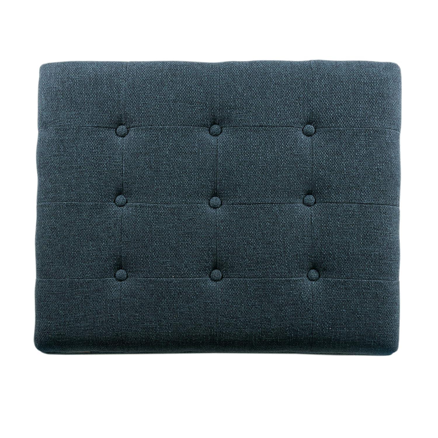 Cocktail Storage Bench Navy - HomePop: Upholstered, Tufted, Wood Base, Honey Oak Finish