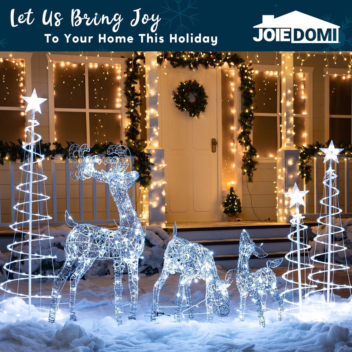 Joiedomi 3 Packs Christmas Decoration Deer Family, 185 LED Lighted Rattan Reindeers Yard Lights, Christmas Outdoor Decorations for Yard Garden Lawn, Xmas Decor, Cool White Deer