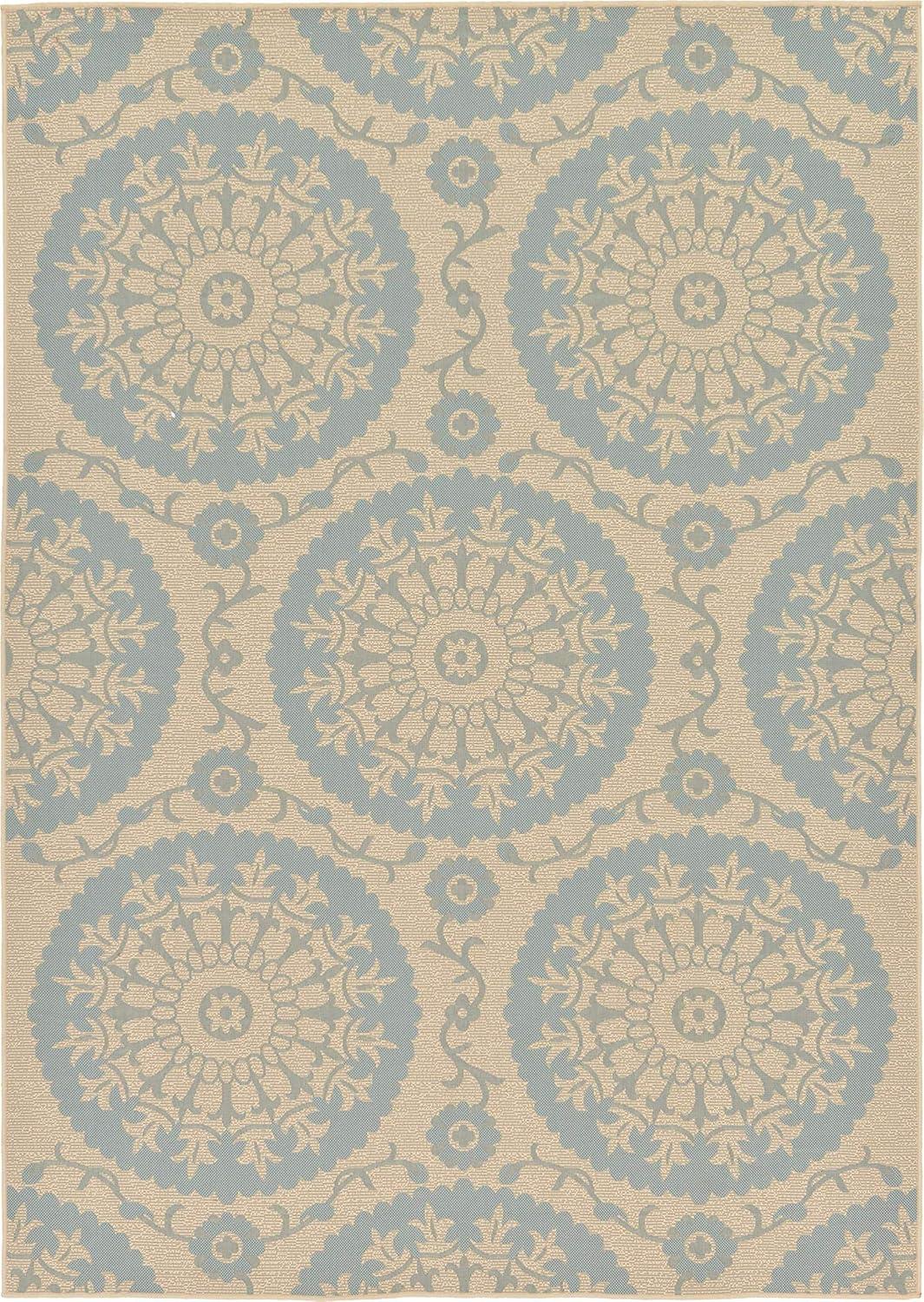 Unique Loom Outdoor Botanical Collection Area Rug - Medallion (7' 1" x 10' Rectangle Aqua/Beige)