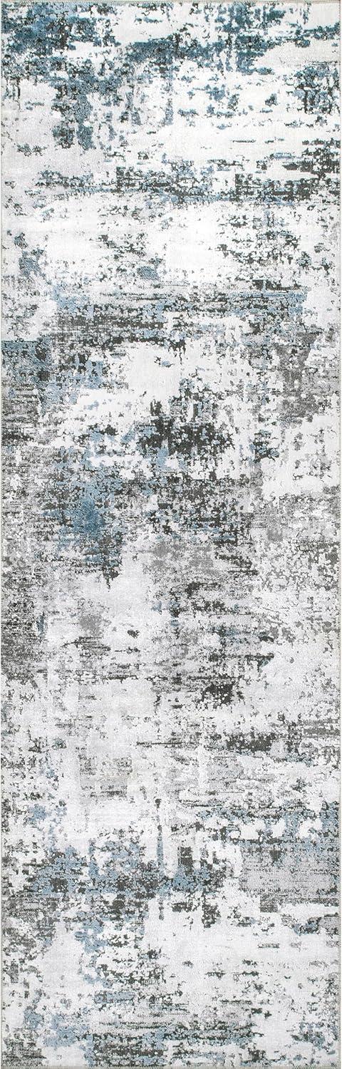 Nuloom Dali Abstract 2x8 Machine Washable Runner Indoor Area Rug for Living Room Bedroom Dining Room Entryway Hallway Kitchen, Blue Grey/Ivory