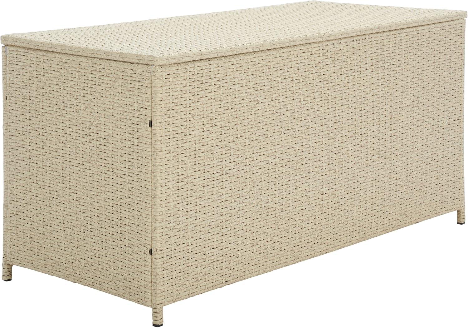 Oliveira Outdoor Cushion Deck Box - Beige/White Cushion - Safavieh