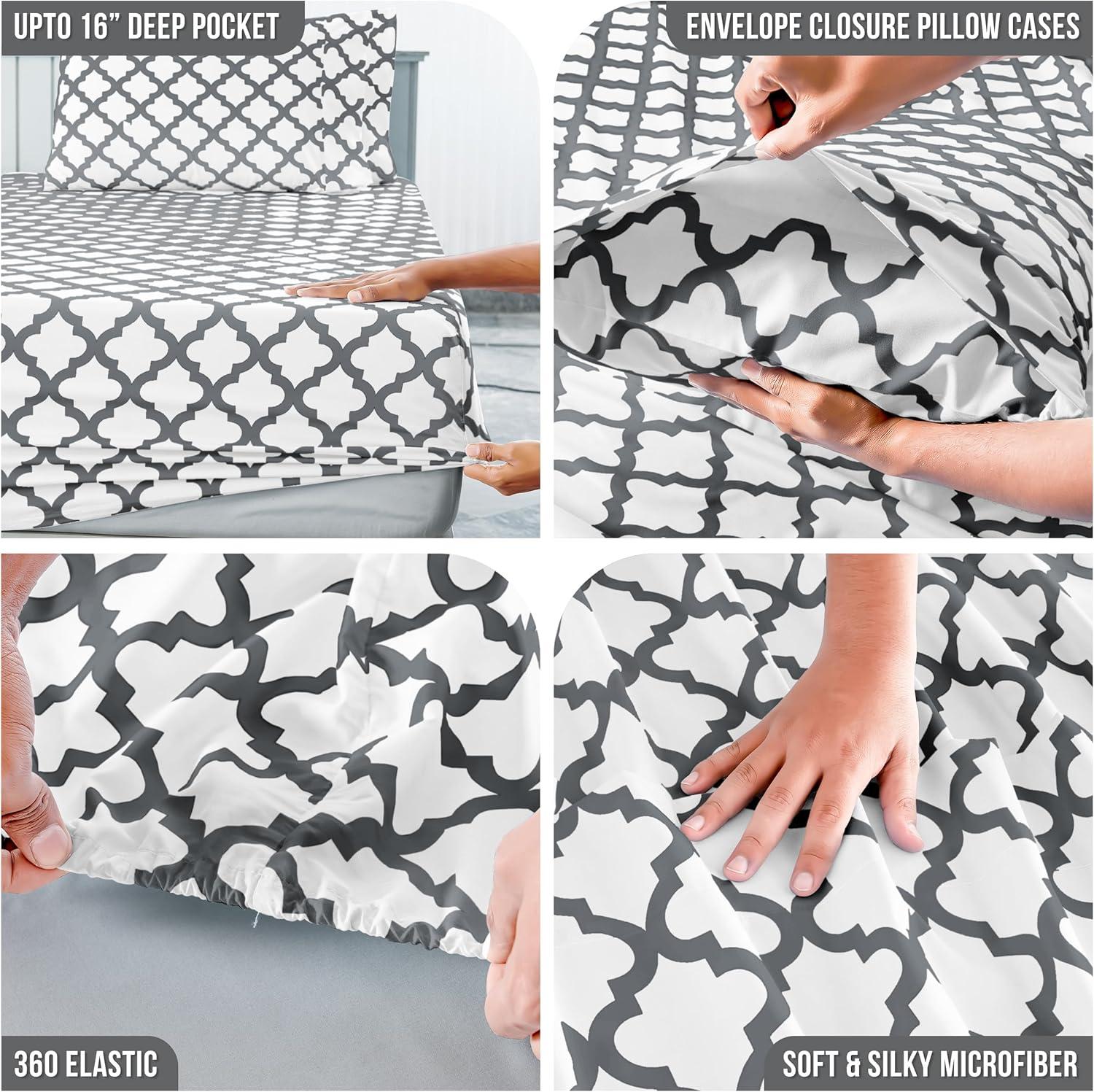 Lux Decor Collection Twin XL Bed Sheets - Premier 1800 Microfiber Deep Pocket Easy Care Sheets Set - White